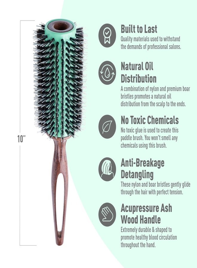 MINT Eco-Friendly Boar Bristle Round Brush for Blow Drying | Durable Blowout Styling for All Hair Types | Ceramic Round Brush with Hand-Crafted Wooden Handle (40 mm) - Image 4